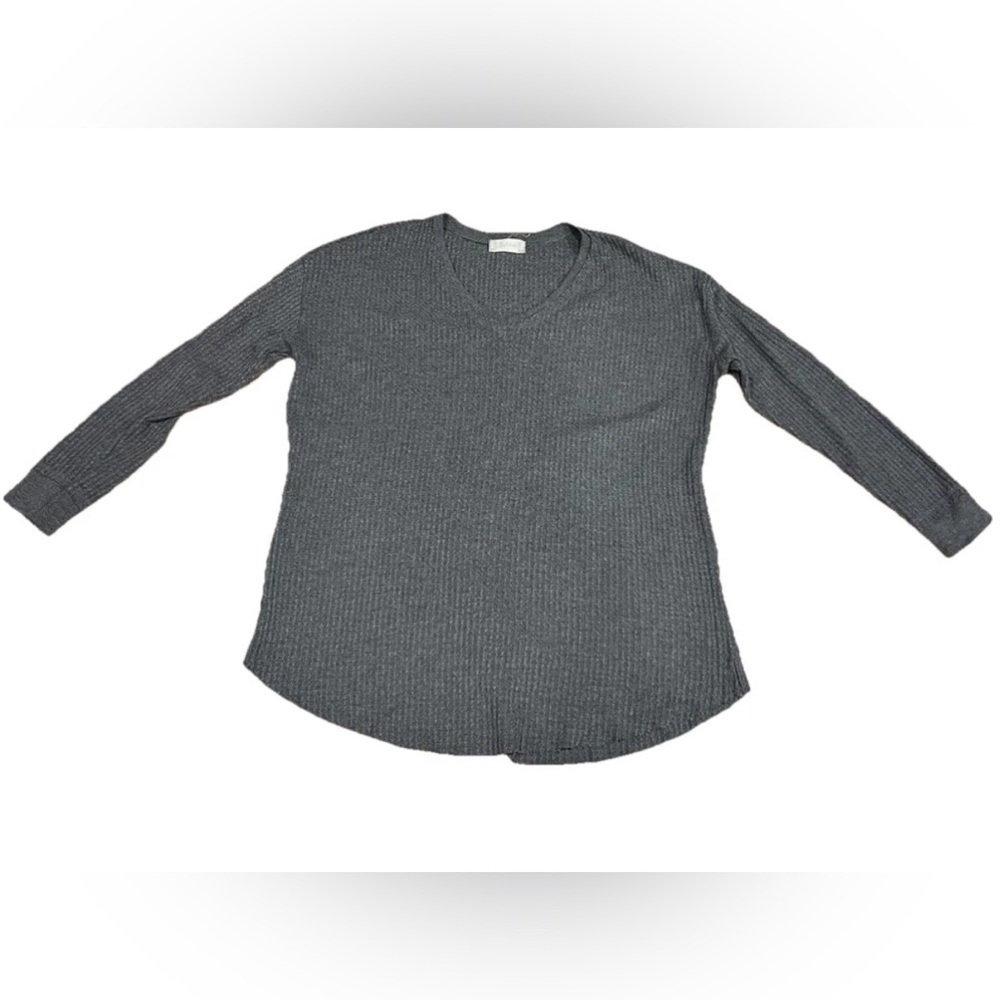 Altar’d State Thermal Knit V-Neck Top Gray Oversized Side Slit Small